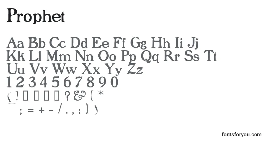Czcionka Prophet (137384) – alfabet, cyfry, specjalne znaki