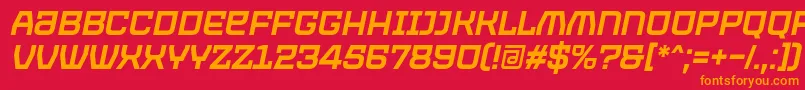 Czcionka PROTECTOR Italic Font by 7NTypes – pomarańczowe czcionki na czerwonym tle
