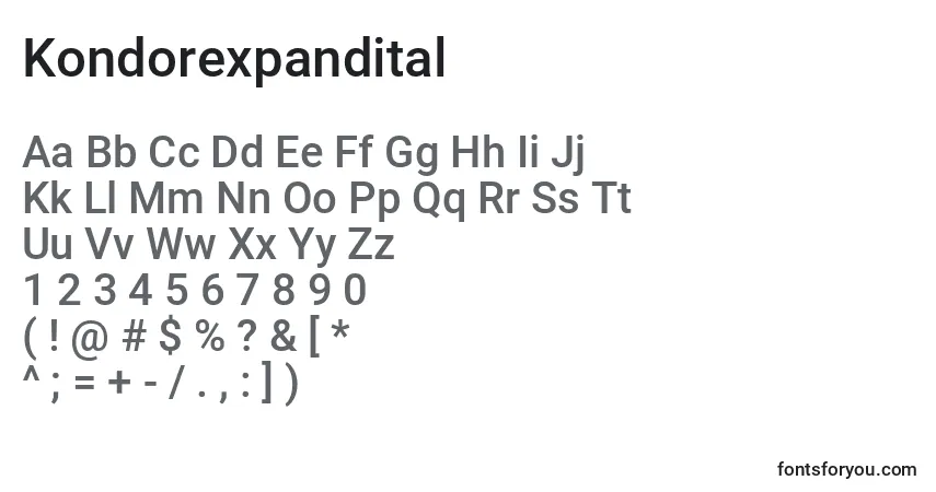 Schriftart Kondorexpandital – Alphabet, Zahlen, spezielle Symbole