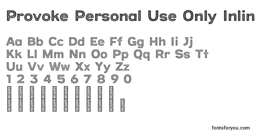Czcionka Provoke Personal Use Only Inline Thin – alfabet, cyfry, specjalne znaki
