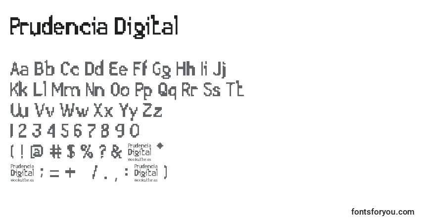 Schriftart Prudencia Digital – Alphabet, Zahlen, spezielle Symbole