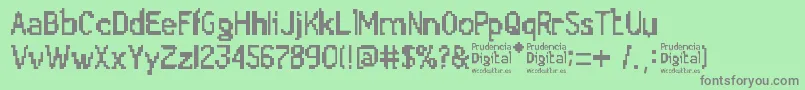 Prudencia Digital-fontti – harmaat kirjasimet vihreällä taustalla