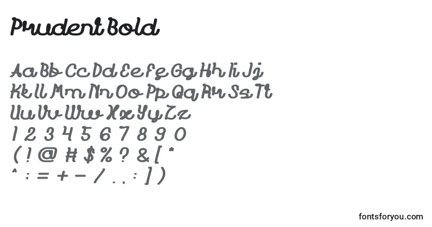 Шрифт Prudent Bold – алфавит, цифры, специальные символы