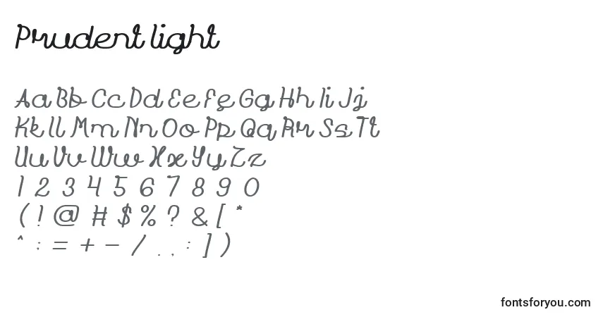 Schriftart Prudent light – Alphabet, Zahlen, spezielle Symbole