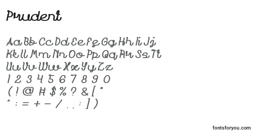 Schriftart Prudent – Alphabet, Zahlen, spezielle Symbole