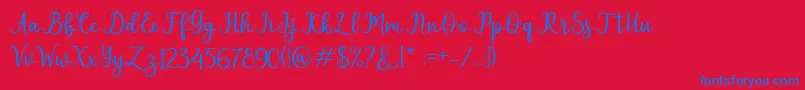 pruistin-Schriftart – Blaue Schriften auf rotem Hintergrund