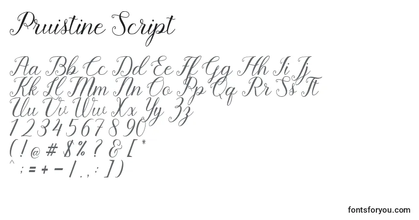 Czcionka Pruistine Script – alfabet, cyfry, specjalne znaki