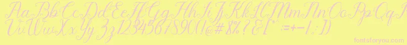 Pruistine Script-fontti – vaaleanpunaiset fontit keltaisella taustalla