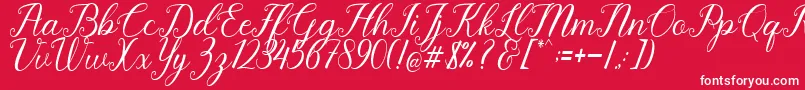 フォントPruistine Script – 赤い背景に白い文字