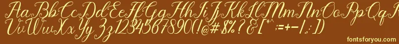 Pruistine Script Font – Yellow Fonts on Brown Background