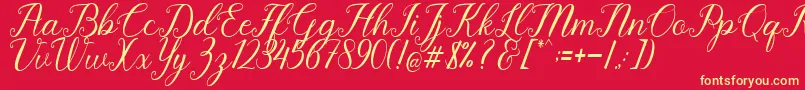 Pruistine Script Font – Yellow Fonts on Red Background
