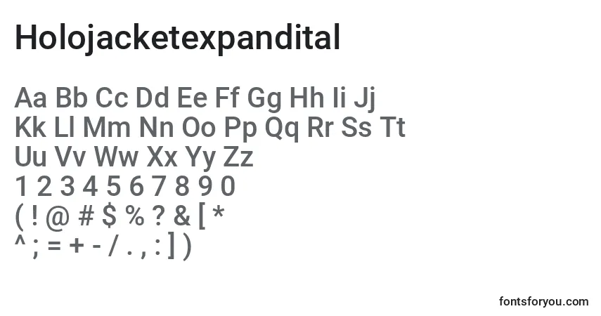 Czcionka Holojacketexpandital – alfabet, cyfry, specjalne znaki