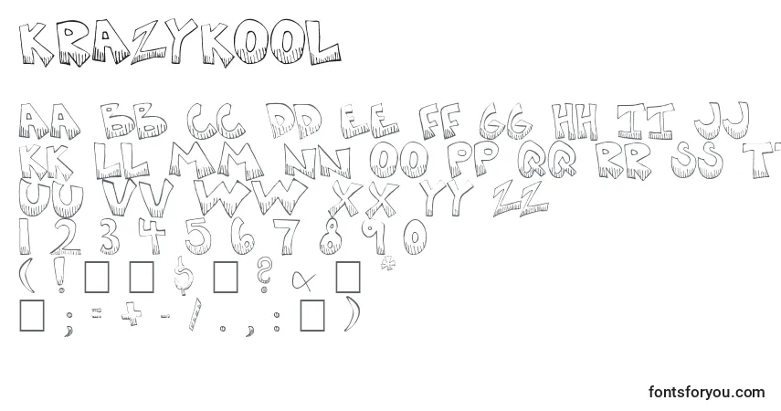 A fonte Krazykool – alfabeto, números, caracteres especiais