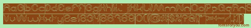 フォントPsychedelic Hollow Inverse – 緑の背景に茶色のフォント