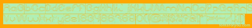 Psychedelic Hollow Inverse-Schriftart – Grüne Schriften auf orangefarbenem Hintergrund