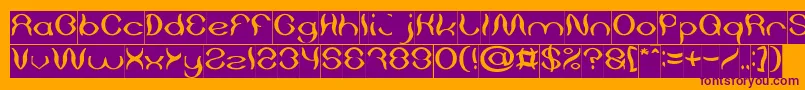 Psychedelic Inverse-Schriftart – Violette Schriften auf orangefarbenem Hintergrund