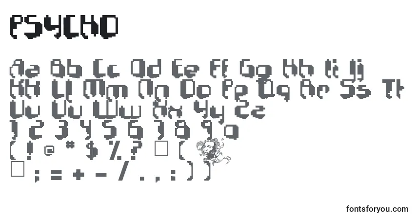 Schriftart PSYCHO (137410) – Alphabet, Zahlen, spezielle Symbole
