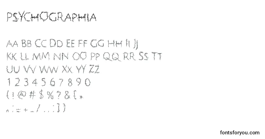 Czcionka Psychographia – alfabet, cyfry, specjalne znaki