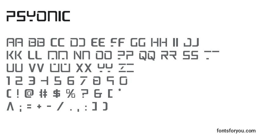 Шрифт Psyonic (137413) – алфавит, цифры, специальные символы