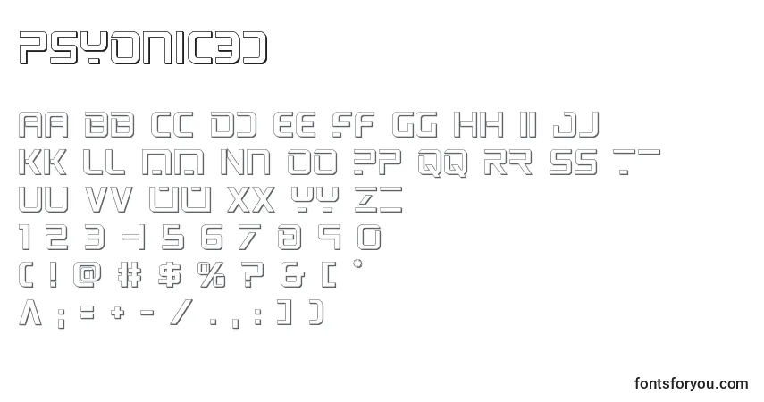 Czcionka Psyonic3d (137414) – alfabet, cyfry, specjalne znaki