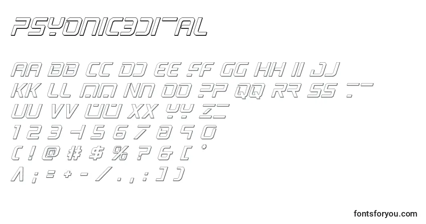 Czcionka Psyonic3dital (137415) – alfabet, cyfry, specjalne znaki