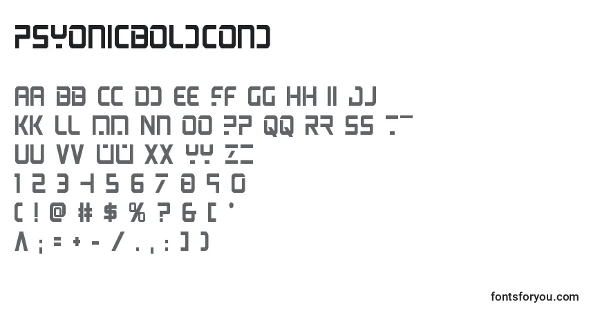 Schriftart Psyonicboldcond (137417) – Alphabet, Zahlen, spezielle Symbole