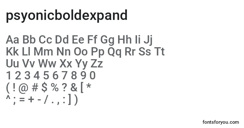 A fonte Psyonicboldexpand (137419) – alfabeto, números, caracteres especiais