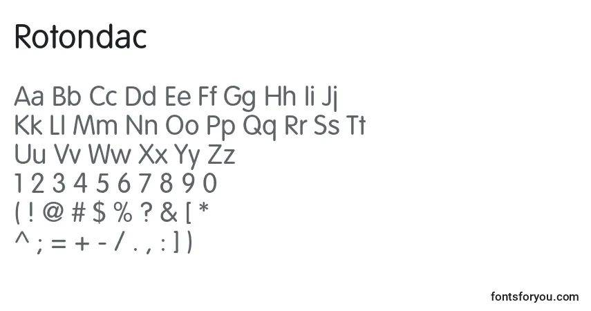 Czcionka Rotondac – alfabet, cyfry, specjalne znaki