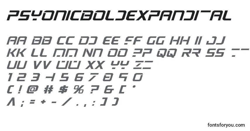 Psyonicboldexpandital (137420)フォント–アルファベット、数字、特殊文字
