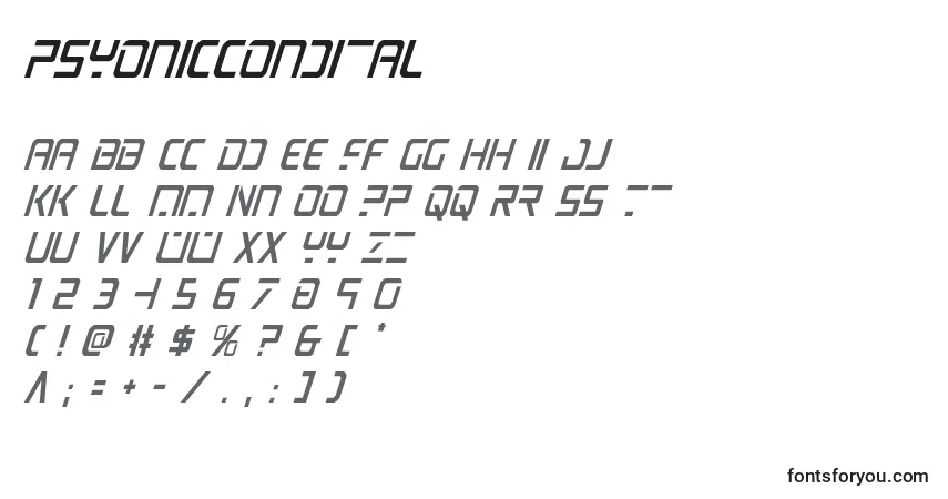 Шрифт Psyoniccondital (137423) – алфавит, цифры, специальные символы