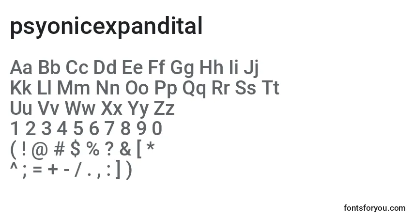 Fuente Psyonicexpandital (137425) - alfabeto, números, caracteres especiales