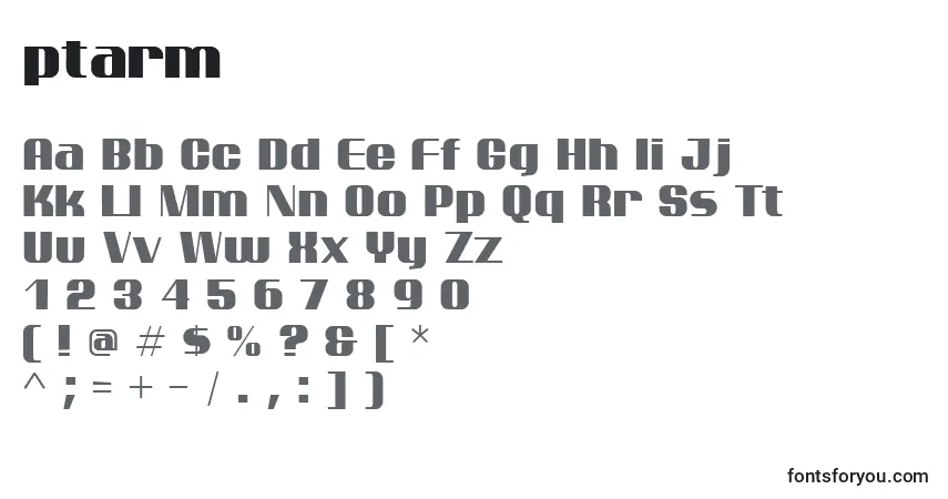A fonte Ptarm    (137428) – alfabeto, números, caracteres especiais