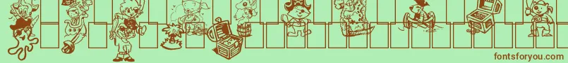 フォントPtits Pirates – 緑の背景に茶色のフォント