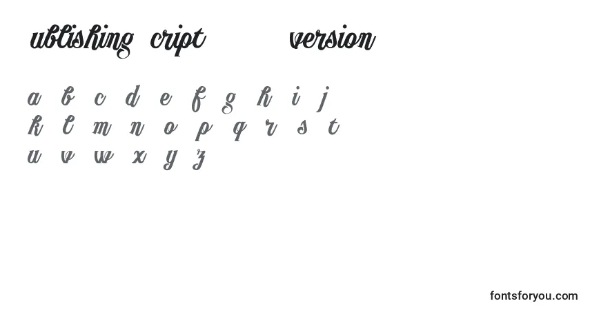 A fonte PublishingScript DEMO version – alfabeto, números, caracteres especiais