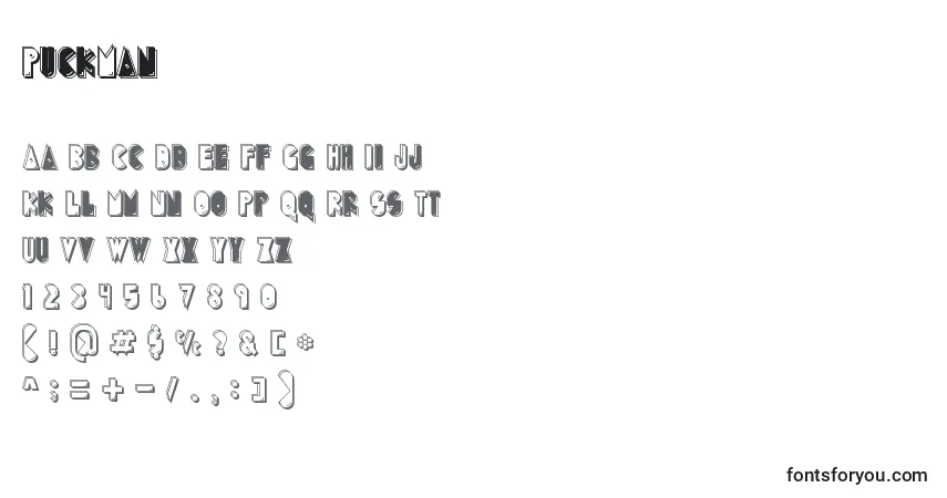 Schriftart PuckMan – Alphabet, Zahlen, spezielle Symbole