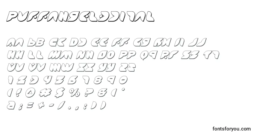 Schriftart Puffangel3dital (137443) – Alphabet, Zahlen, spezielle Symbole