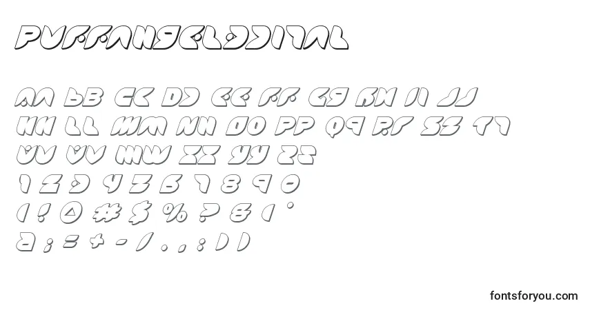 Schriftart Puffangel3dital (137444) – Alphabet, Zahlen, spezielle Symbole