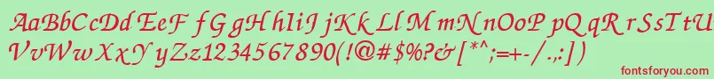 フォントZapfchanceryCyrillicItalic – 赤い文字の緑の背景