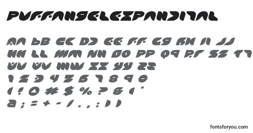 Puffangelexpandital (137456)-fontti – aakkoset, numerot, erikoismerkit