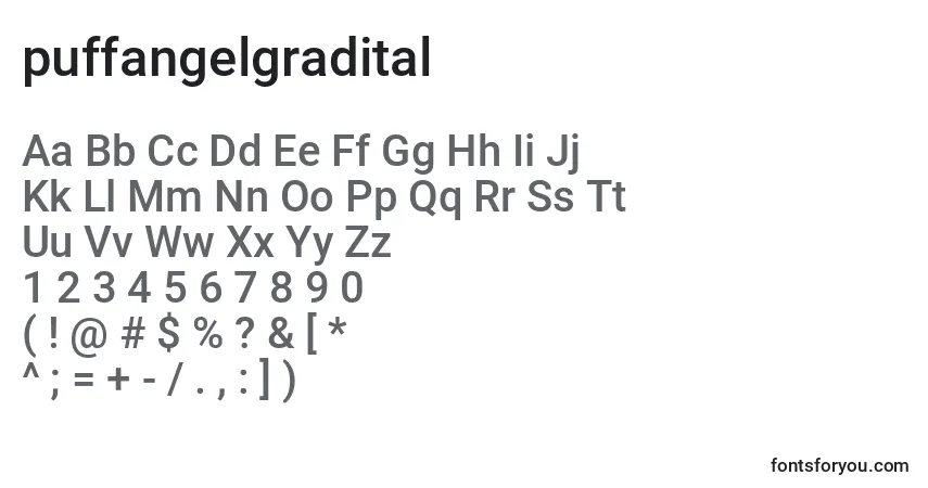 A fonte Puffangelgradital (137460) – alfabeto, números, caracteres especiais