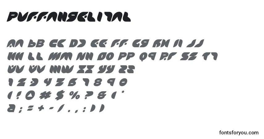 Schriftart Puffangelital (137465) – Alphabet, Zahlen, spezielle Symbole