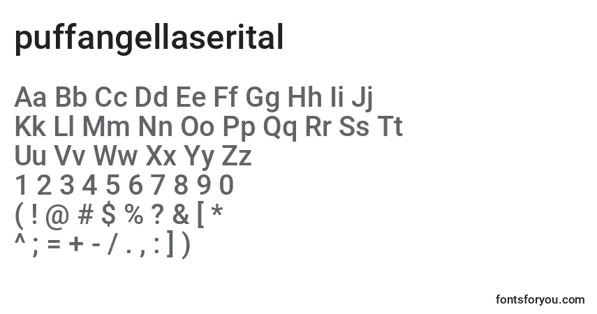 Schriftart Puffangellaserital (137470) – Alphabet, Zahlen, spezielle Symbole