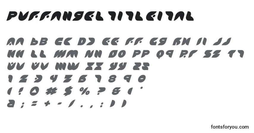 Schriftart Puffangeltitleital (137479) – Alphabet, Zahlen, spezielle Symbole