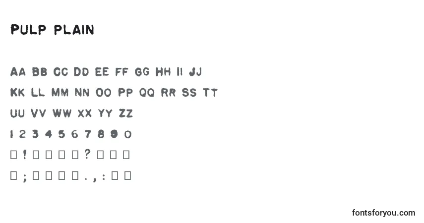 A fonte Pulp plain – alfabeto, números, caracteres especiais