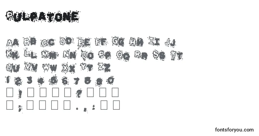 Czcionka Pulpatone – alfabet, cyfry, specjalne znaki