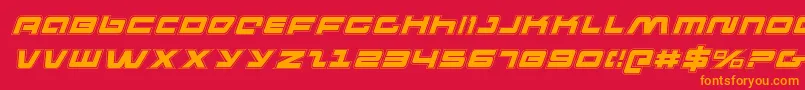 フォントpulserifleacadi – 赤い背景にオレンジの文字