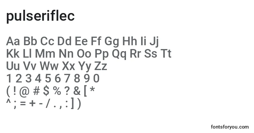 A fonte Pulseriflec (137495) – alfabeto, números, caracteres especiais