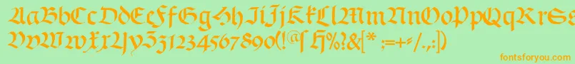 Schwabach-Schriftart – Orangefarbene Schriften auf grünem Hintergrund