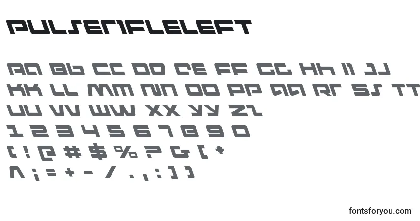 A fonte Pulserifleleft (137504) – alfabeto, números, caracteres especiais