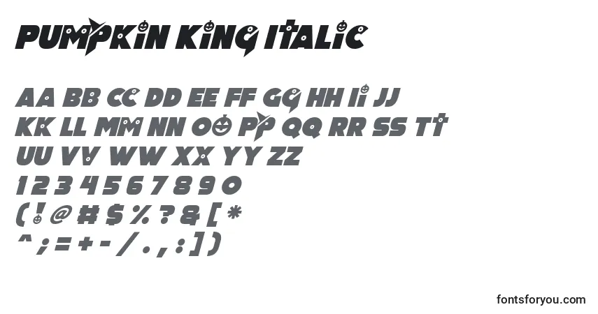 Schriftart Pumpkin King Italic – Alphabet, Zahlen, spezielle Symbole